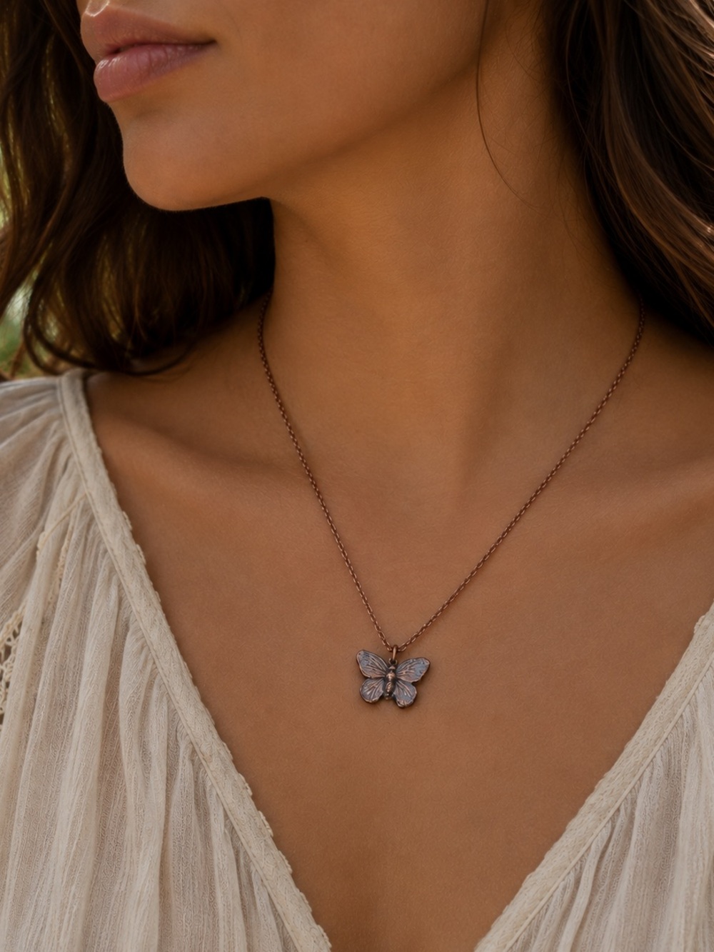 Butterfly Necklace Pendant Handmade Copper Jewelry USA Boho 18” Grateful Times 2